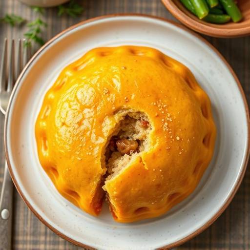 A beautifully baked Bobotie dish, showcasing its golden-brown crust and savory filling