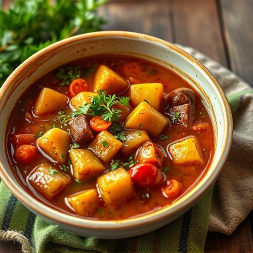 A bowl of Bredie, a rich and flavorful South African stew, garnished with herbs