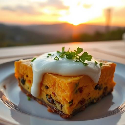 Bobotie, a traditional South African minced meat dish baked with a creamy topping.