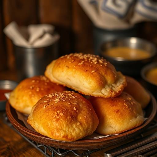 Vetkoek, deep-fried dough balls, often filled with savory or sweet fillings.